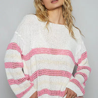 POL Striped Openwork Round Neck Knit Top-knit top-Trendsi-[option4]-[option5]-[option6]-[option7]-[option8]-Shop-Boutique-Clothing-for-Women-Online