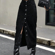 Button Front Denim Skirt-Skirts-Trendsi-[option4]-[option5]-[option6]-[option7]-[option8]-Shop-Boutique-Clothing-for-Women-Online