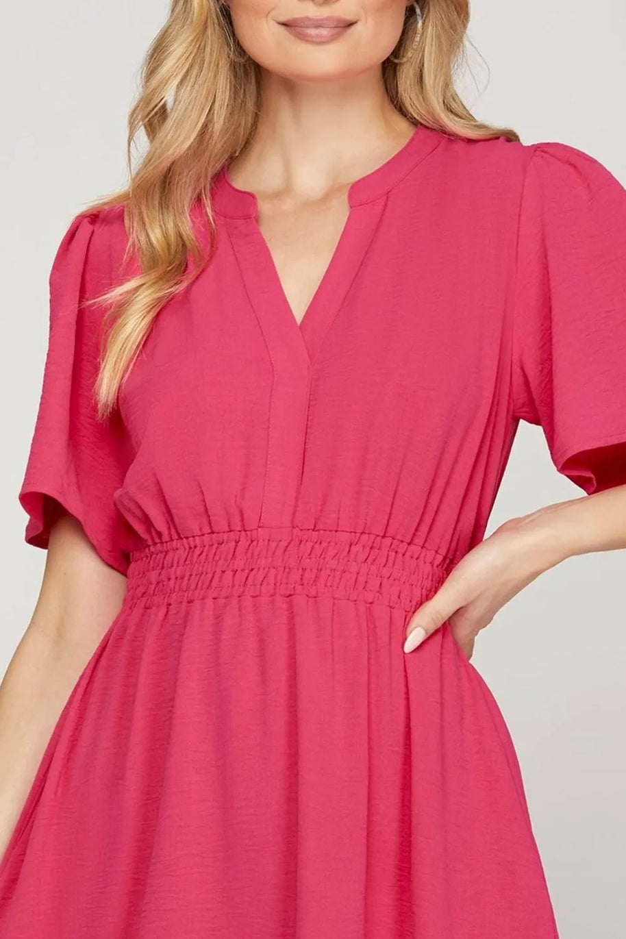 She + Sky Ruffled Hem Notched Flutter Sleeve Mini Dress-Dresses-Trendsi-[option4]-[option5]-[option6]-[option7]-[option8]-Shop-Boutique-Clothing-for-Women-Online