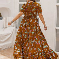 Plus Size Floral V-Neck Short Sleeve Dress-Dresses-Trendsi-[option4]-[option5]-[option6]-[option7]-[option8]-Shop-Boutique-Clothing-for-Women-Online