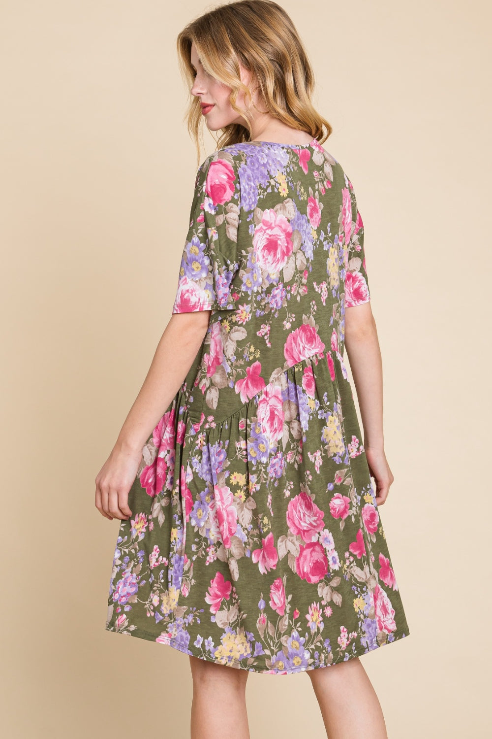 BOMBOM Flower Print V-Neck Ruched Dress-Trendsi-[option4]-[option5]-[option6]-[option7]-[option8]-Shop-Boutique-Clothing-for-Women-Online