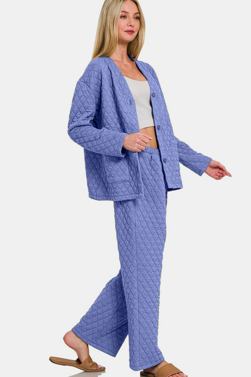 Zenana Quilted Button Up Long Sleeve Top and Pants Lounge Set-Trendsi-[option4]-[option5]-[option6]-[option7]-[option8]-Shop-Boutique-Clothing-for-Women-Online