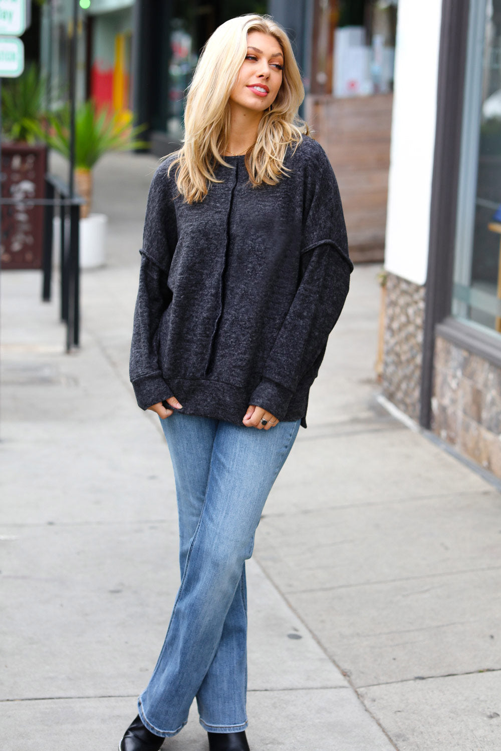 Dreamy & Cozy Charcoal Exposed Seam Melange Sweater-Zenana-[option4]-[option5]-[option6]-[option7]-[option8]-Shop-Boutique-Clothing-for-Women-Online