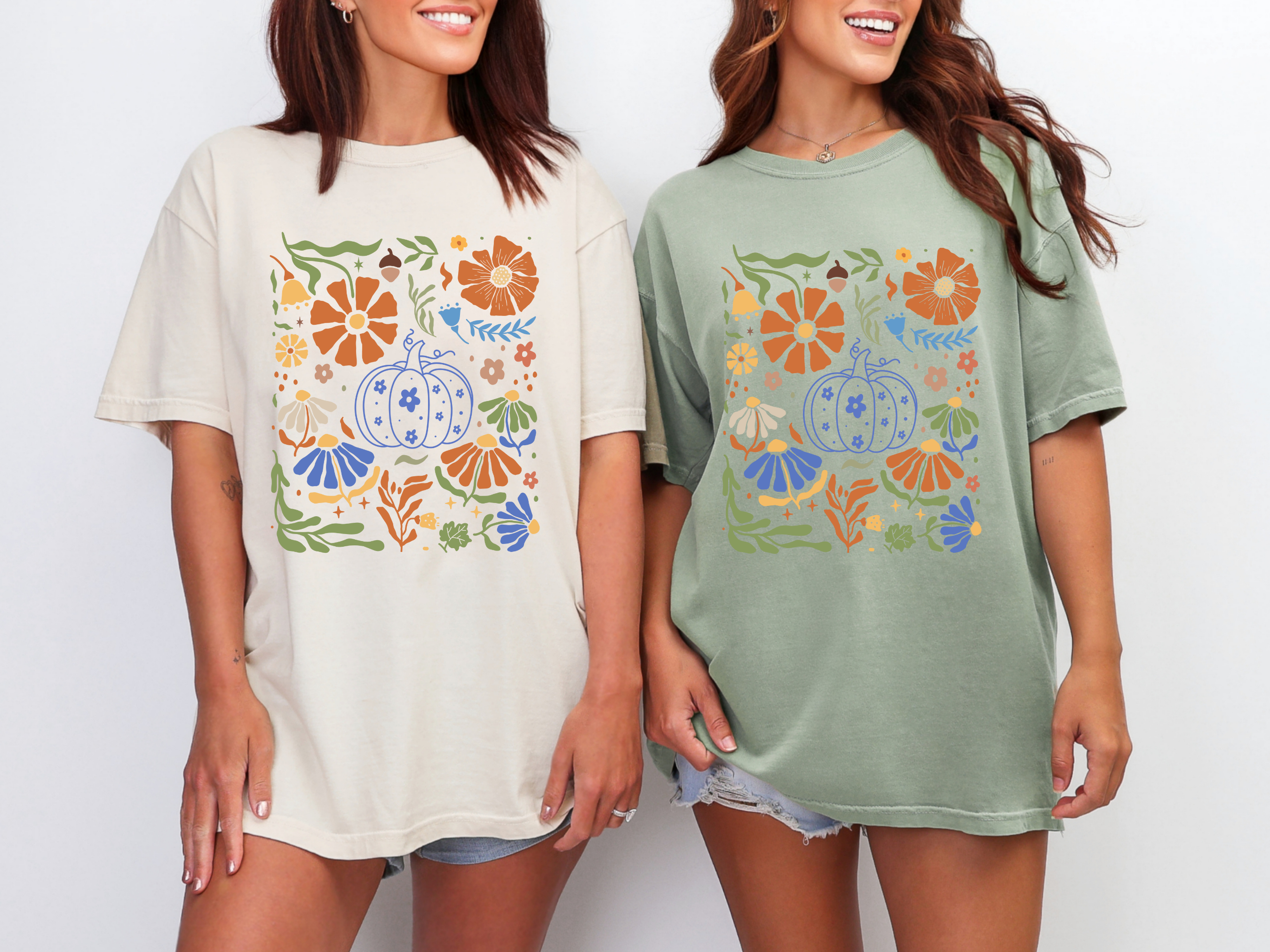 Blue Floral Pumpkin Graphic Tee in Two Colors-Womens-Ave Shops-[option4]-[option5]-[option6]-[option7]-[option8]-Shop-Boutique-Clothing-for-Women-Online