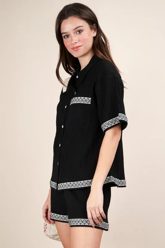VERY J Crinkled Woven Shirt Top & Shorts Set-2 piece set-Trendsi-[option4]-[option5]-[option6]-[option7]-[option8]-Shop-Boutique-Clothing-for-Women-Online