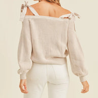 MABLE Off Shoulder Self Tie Strap Button Down Sweater-Sweaters-Trendsi-[option4]-[option5]-[option6]-[option7]-[option8]-Shop-Boutique-Clothing-for-Women-Online