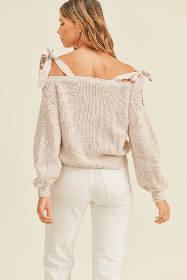 MABLE Off Shoulder Self Tie Strap Button Down Sweater-Sweaters-Trendsi-[option4]-[option5]-[option6]-[option7]-[option8]-Shop-Boutique-Clothing-for-Women-Online
