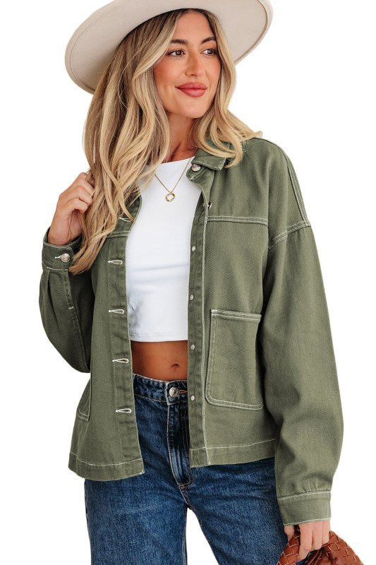 Denim Button-Up Patch Pocket Collared Jacket-JUNIPER BLVD-[option4]-[option5]-[option6]-[option7]-[option8]-Shop-Boutique-Clothing-for-Women-Online