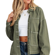 Denim Button-Up Patch Pocket Collared Jacket-JUNIPER BLVD-[option4]-[option5]-[option6]-[option7]-[option8]-Shop-Boutique-Clothing-for-Women-Online