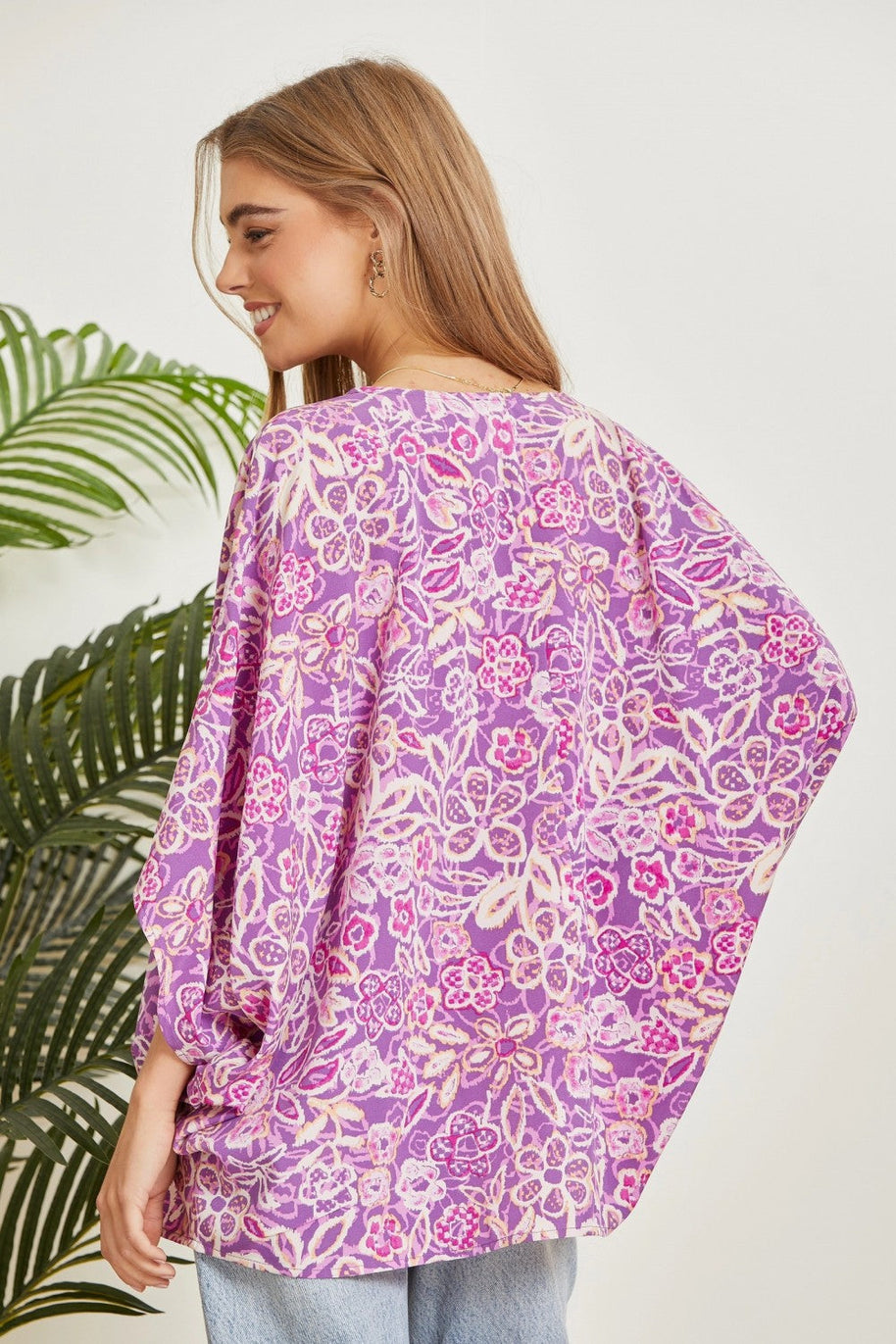 Printed Poncho Woven Top in Orchid-Tops-Ave Shops-[option4]-[option5]-[option6]-[option7]-[option8]-Shop-Boutique-Clothing-for-Women-Online