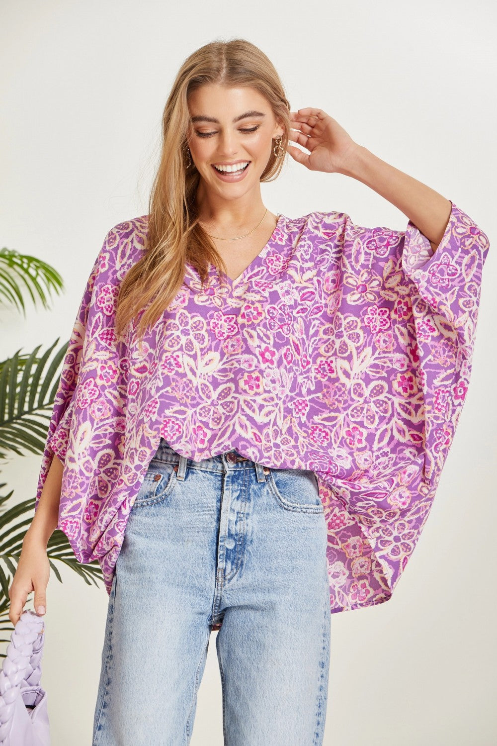 Printed Poncho Woven Top in Orchid-Tops-Ave Shops-[option4]-[option5]-[option6]-[option7]-[option8]-Shop-Boutique-Clothing-for-Women-Online
