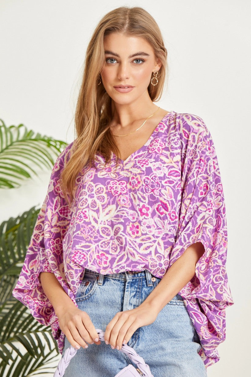Printed Poncho Woven Top in Orchid-Tops-Ave Shops-[option4]-[option5]-[option6]-[option7]-[option8]-Shop-Boutique-Clothing-for-Women-Online