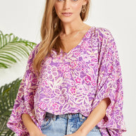 Printed Poncho Woven Top in Orchid-Tops-Ave Shops-[option4]-[option5]-[option6]-[option7]-[option8]-Shop-Boutique-Clothing-for-Women-Online