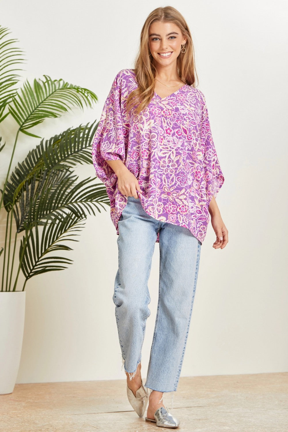 Printed Poncho Woven Top in Orchid-Tops-Ave Shops-[option4]-[option5]-[option6]-[option7]-[option8]-Shop-Boutique-Clothing-for-Women-Online