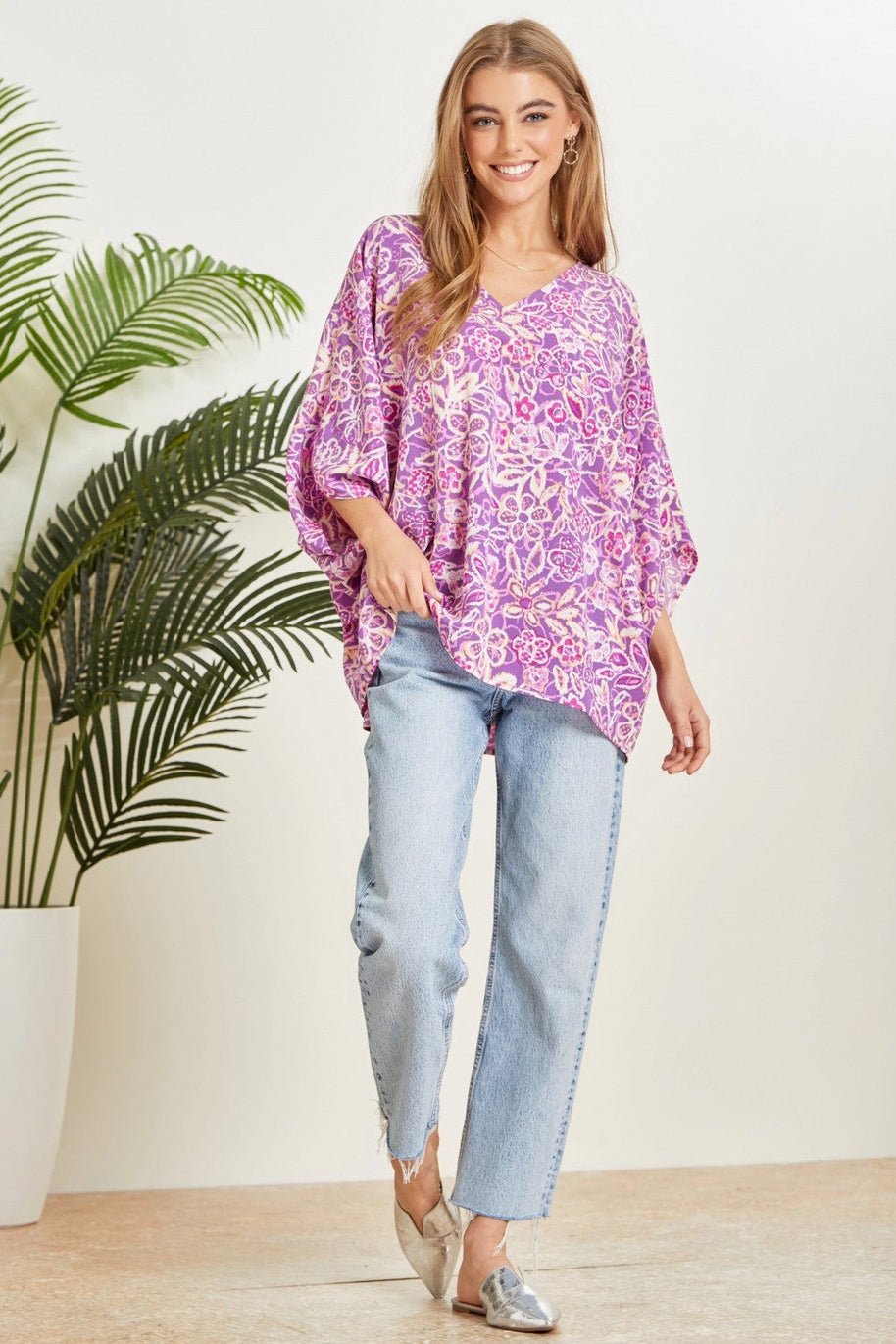Printed Poncho Woven Top in Orchid-Tops-Ave Shops-[option4]-[option5]-[option6]-[option7]-[option8]-Shop-Boutique-Clothing-for-Women-Online