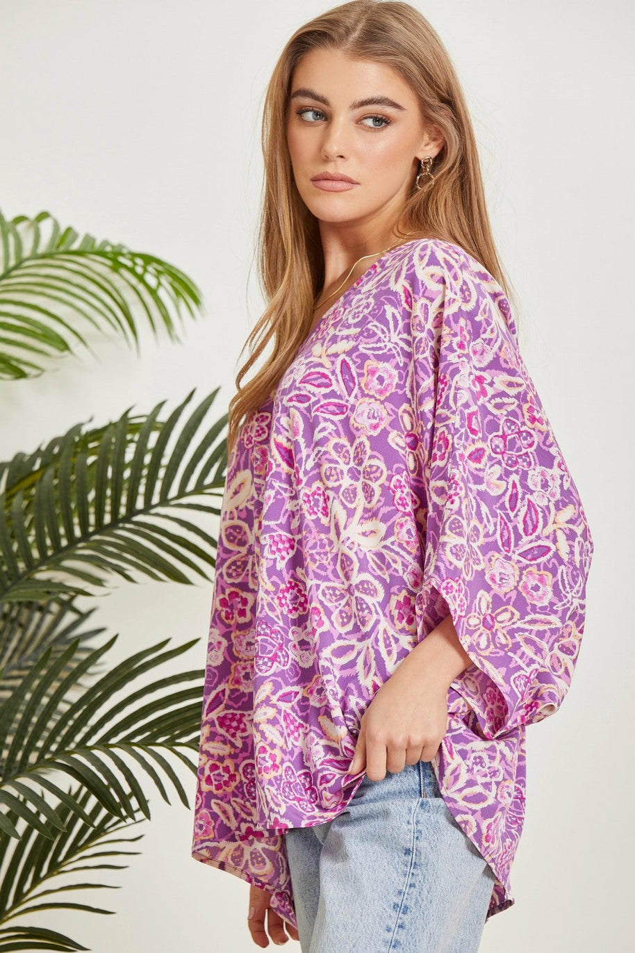 Printed Poncho Woven Top in Orchid-Tops-Ave Shops-[option4]-[option5]-[option6]-[option7]-[option8]-Shop-Boutique-Clothing-for-Women-Online