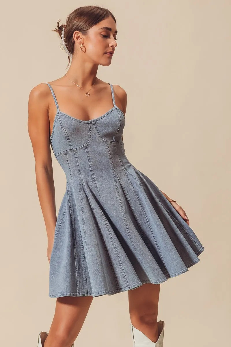 SO ME A Line Fit and Flare Denim Mini Dress-Dresses-Trendsi-[option4]-[option5]-[option6]-[option7]-[option8]-Shop-Boutique-Clothing-for-Women-Online