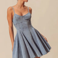 SO ME A Line Fit and Flare Denim Mini Dress-Dresses-Trendsi-[option4]-[option5]-[option6]-[option7]-[option8]-Shop-Boutique-Clothing-for-Women-Online