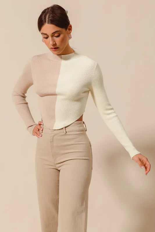 SO ME Color Block Fitted Crop Sweater Top-Sweaters-Trendsi-[option4]-[option5]-[option6]-[option7]-[option8]-Shop-Boutique-Clothing-for-Women-Online