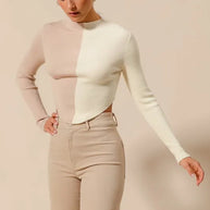 SO ME Color Block Fitted Crop Sweater Top-Sweaters-Trendsi-[option4]-[option5]-[option6]-[option7]-[option8]-Shop-Boutique-Clothing-for-Women-Online