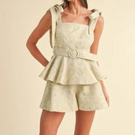 MABLE Jacquard Floral Peplum Top and Flare Shorts Set-Sets-Trendsi-Sage/Blush-S-[option4]-[option5]-[option6]-[option7]-[option8]-Shop-Boutique-Clothing-for-Women-Online