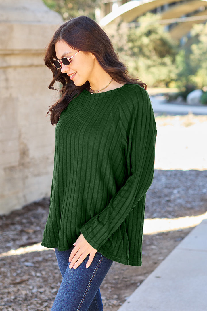 Basic Bae Ribbed Round Neck Long Sleeve Knit Top-Trendsi-[option4]-[option5]-[option6]-[option7]-[option8]-Shop-Boutique-Clothing-for-Women-Online