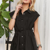 ADORA Solid Cap Sleeve Button Up Shirt-Blouses-Trendsi-[option4]-[option5]-[option6]-[option7]-[option8]-Shop-Boutique-Clothing-for-Women-Online