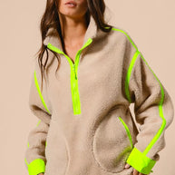 BiBi Contrast Edge Half Zip Up Sherpa Jacket-Jacket-Trendsi-[option4]-[option5]-[option6]-[option7]-[option8]-Shop-Boutique-Clothing-for-Women-Online