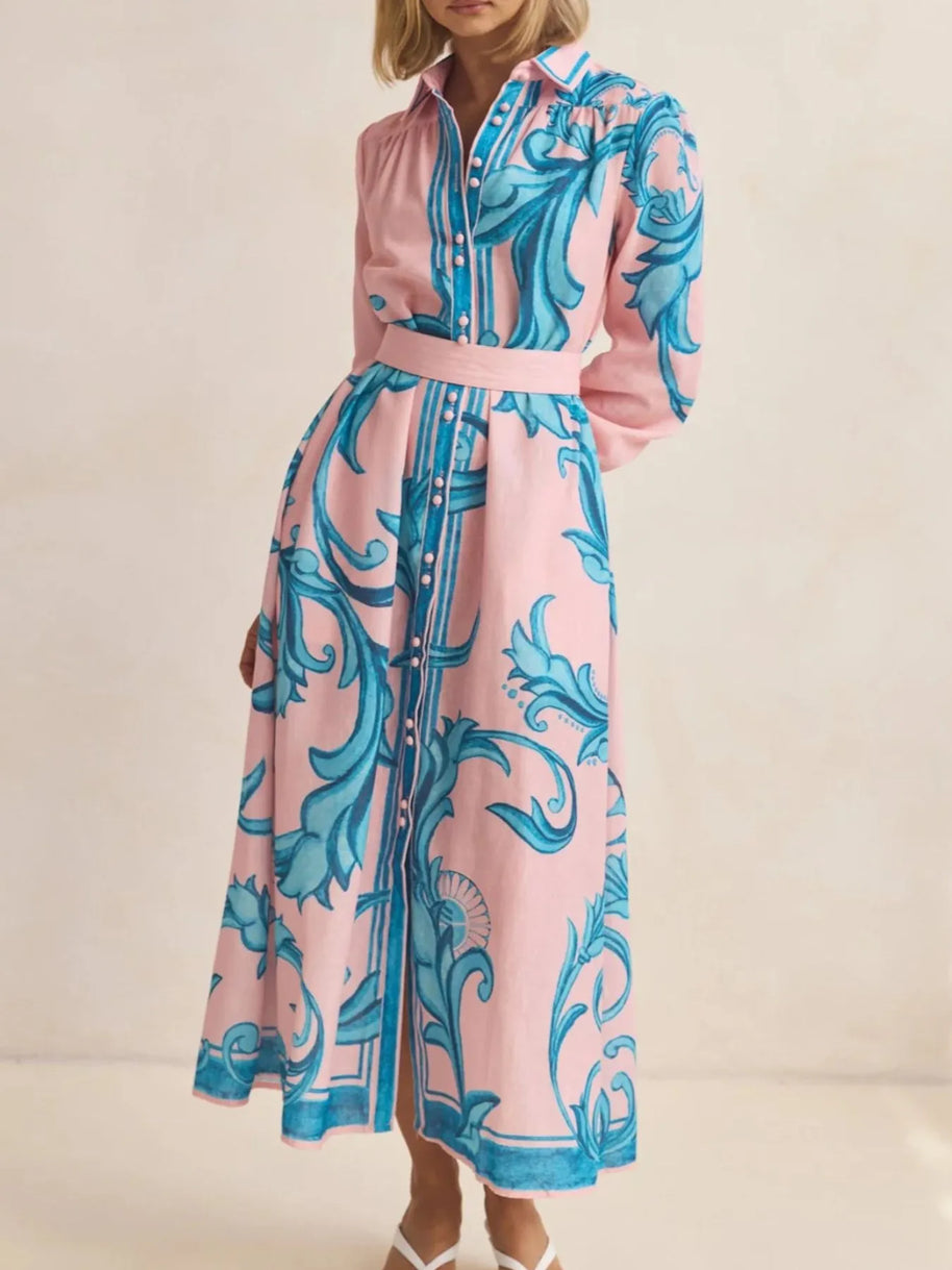 Printed Button Down Belted Shirt Dress-Dresses-Trendsi-[option4]-[option5]-[option6]-[option7]-[option8]-Shop-Boutique-Clothing-for-Women-Online