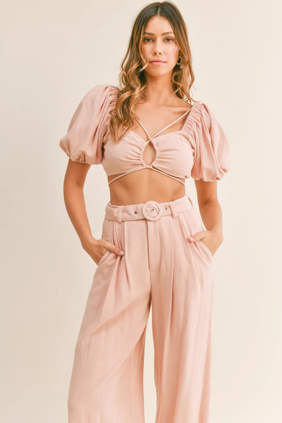 MABLE Cut Out Drawstring Crop Top and Belted Pants Set-sets-Trendsi-[option4]-[option5]-[option6]-[option7]-[option8]-Shop-Boutique-Clothing-for-Women-Online