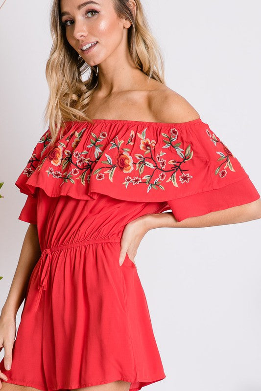 FLORAL EMBROIDERED OFF SHOULDER ROMPER-Davi & Dani-[option4]-[option5]-[option6]-[option7]-[option8]-Shop-Boutique-Clothing-for-Women-Online