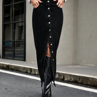 Button Front Denim Skirt-Skirts-Trendsi-[option4]-[option5]-[option6]-[option7]-[option8]-Shop-Boutique-Clothing-for-Women-Online