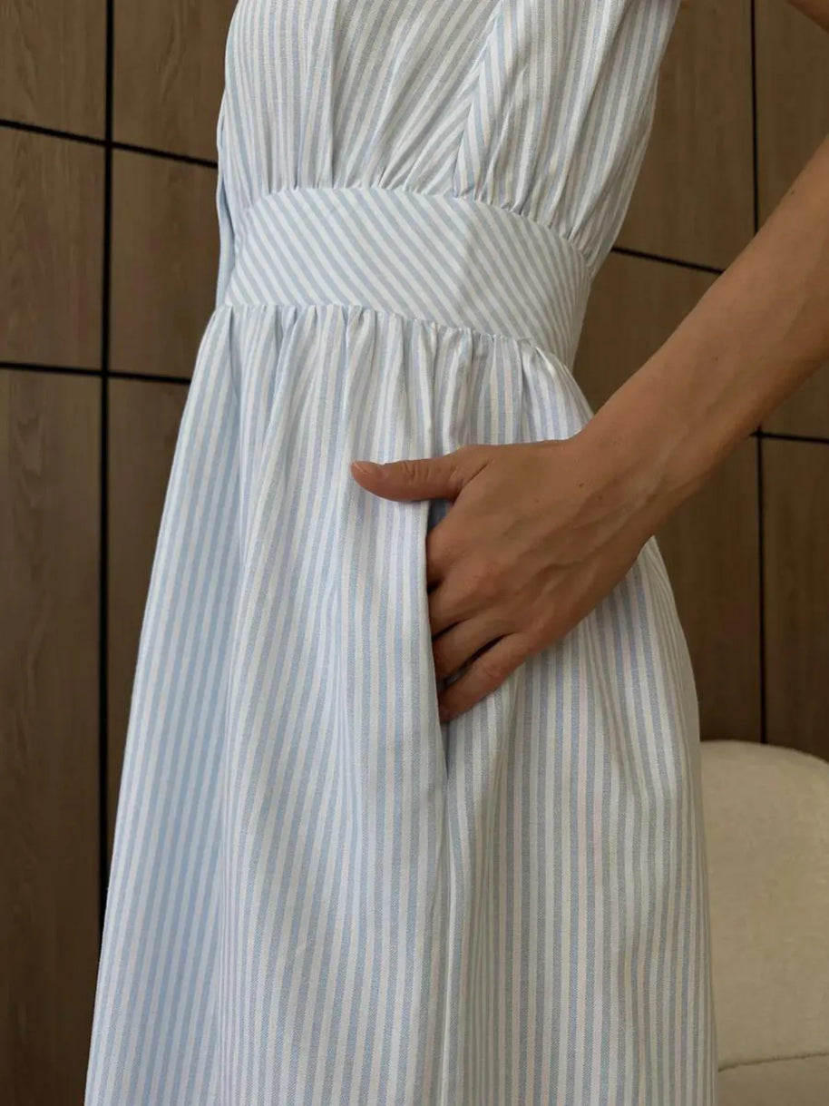 Striped V-Neck Sleeveless Midi Dress-Dresses-Trendsi-[option4]-[option5]-[option6]-[option7]-[option8]-Shop-Boutique-Clothing-for-Women-Online