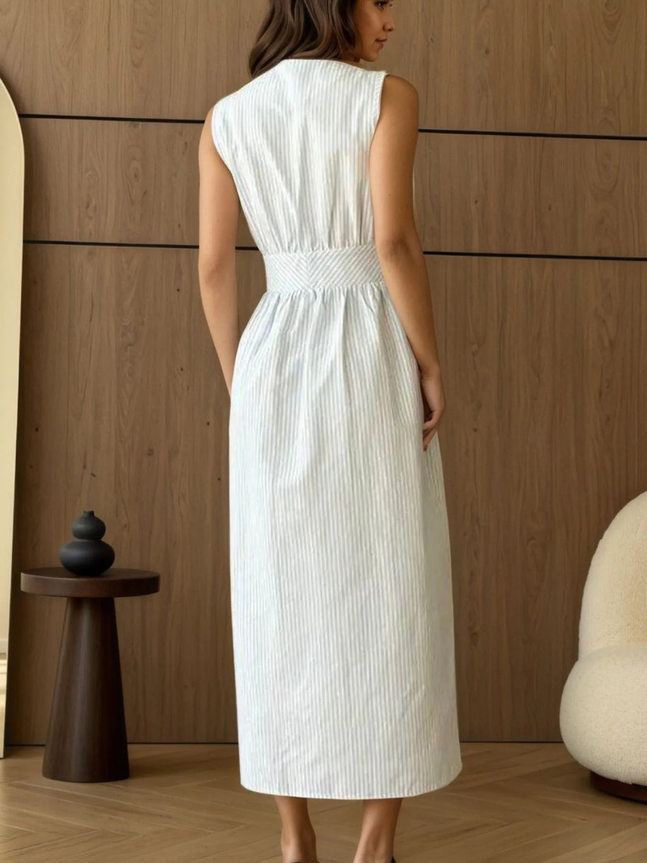 Striped V-Neck Sleeveless Midi Dress-Dresses-Trendsi-[option4]-[option5]-[option6]-[option7]-[option8]-Shop-Boutique-Clothing-for-Women-Online