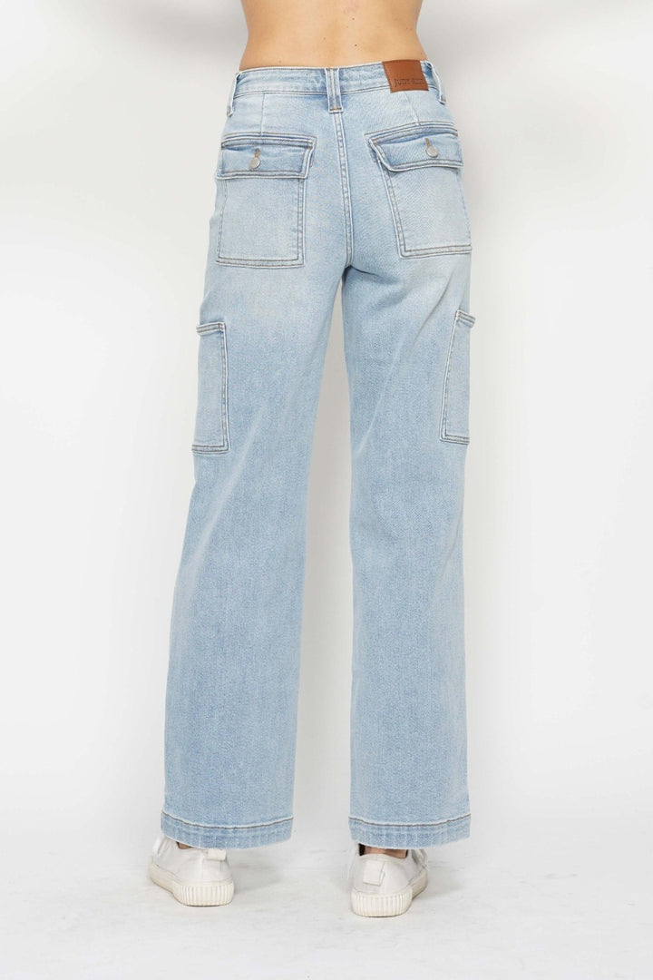 Judy Blue High Waist Light Wash Straight Cargo Jeans-Trendsi-[option4]-[option5]-[option6]-[option7]-[option8]-Shop-Boutique-Clothing-for-Women-Online