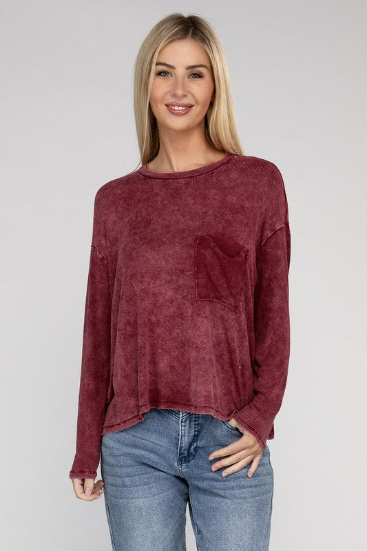 Zenana Washed Ribbed Dolman Sleeve Round Neck Top-ZENANA-[option4]-[option5]-[option6]-[option7]-[option8]-Shop-Boutique-Clothing-for-Women-Online