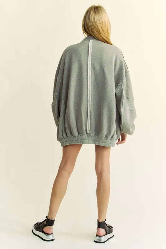 Davi & Dani Exposed Seam Zip Up Dropped Shoulder Jacket-Jacket-Trendsi-[option4]-[option5]-[option6]-[option7]-[option8]-Shop-Boutique-Clothing-for-Women-Online