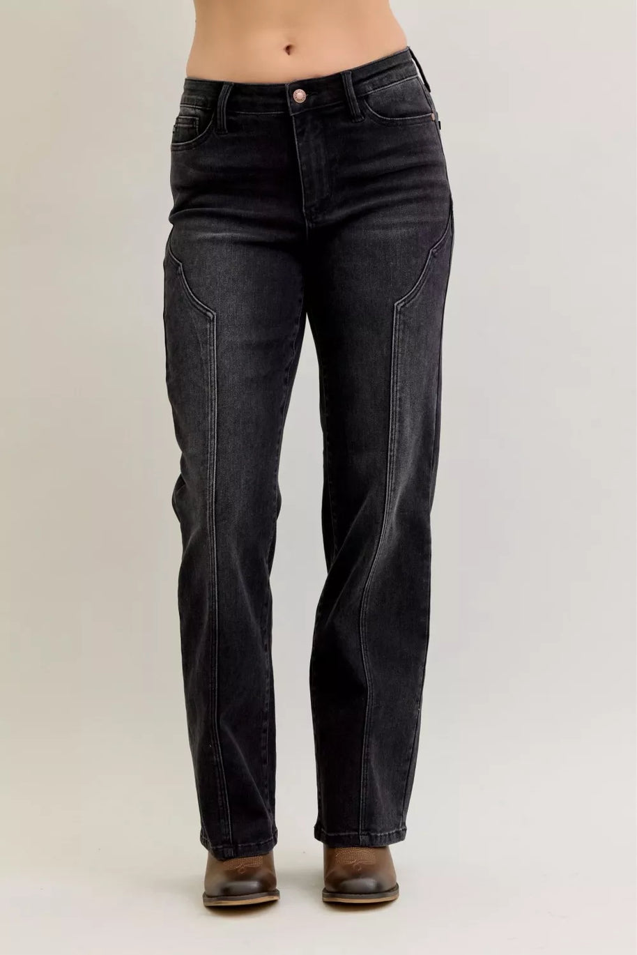 Judy Blue Mid Rise Straight Western Seam Detail Jeans-Jeans-Trendsi-[option4]-[option5]-[option6]-[option7]-[option8]-Shop-Boutique-Clothing-for-Women-Online