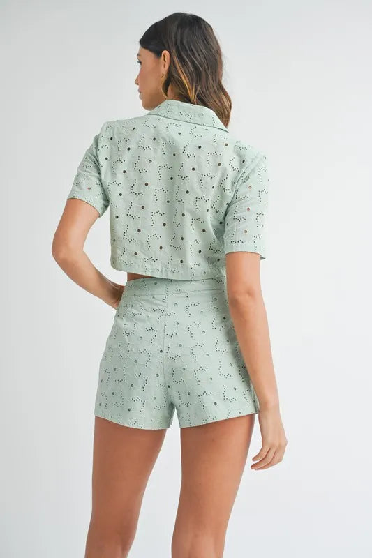 MABLE Eyelet Short Sleeve Crop Top and Shorts Set-Sets-Trendsi-[option4]-[option5]-[option6]-[option7]-[option8]-Shop-Boutique-Clothing-for-Women-Online