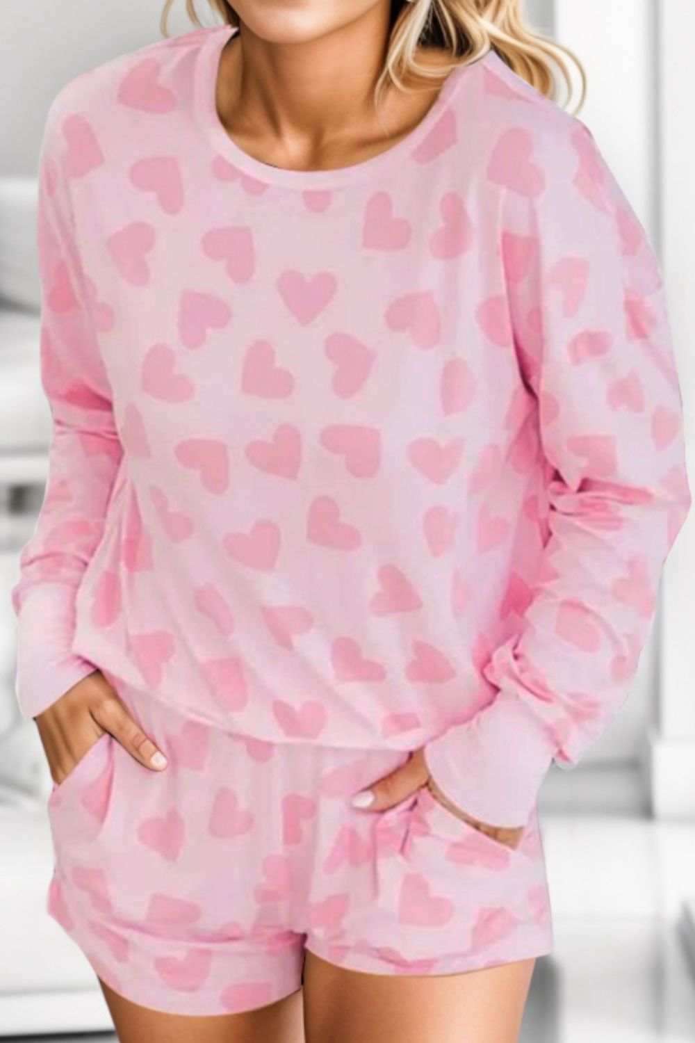 Heart Print Round Neck Top and Shorts Lounge Set-Trendsi-Blush Pink-S-[option4]-[option5]-[option6]-[option7]-[option8]-Shop-Boutique-Clothing-for-Women-Online