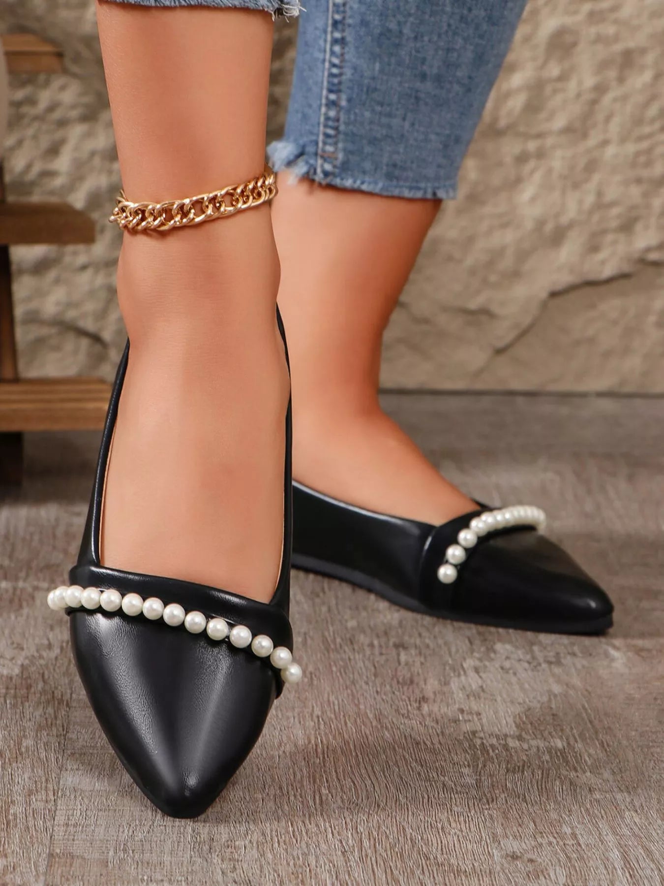 Pearl Embellished Pointed Toe Loafers-135 Flats-Trendsi-[option4]-[option5]-[option6]-[option7]-[option8]-Shop-Boutique-Clothing-for-Women-Online