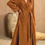 Slit Tied Collared Neck Longline Coat-Coats & Jackets-Trendsi-[option4]-[option5]-[option6]-[option7]-[option8]-Shop-Boutique-Clothing-for-Women-Online