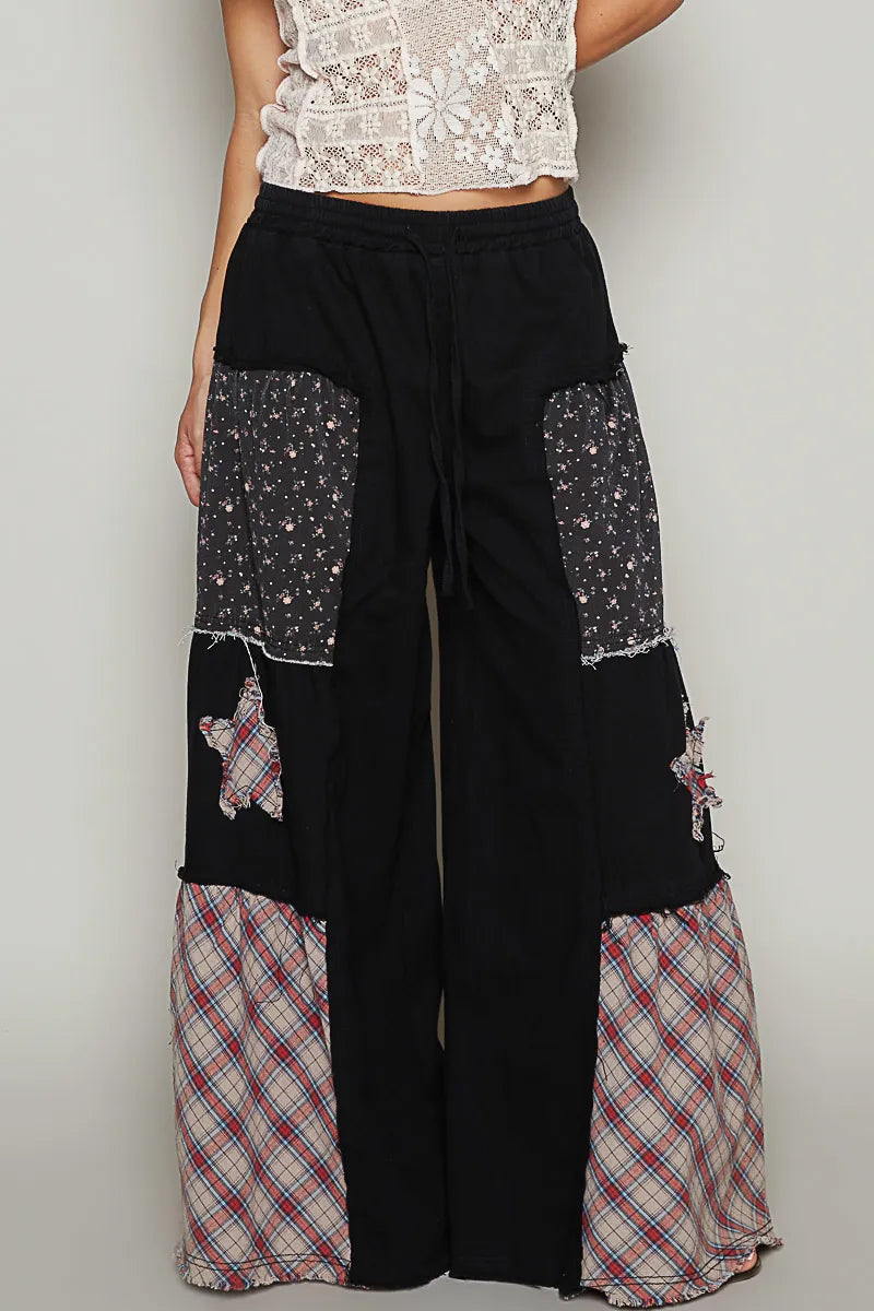 POL Drawstring Star Patch Contrast Wide Leg Pants-Pants-Trendsi-[option4]-[option5]-[option6]-[option7]-[option8]-Shop-Boutique-Clothing-for-Women-Online