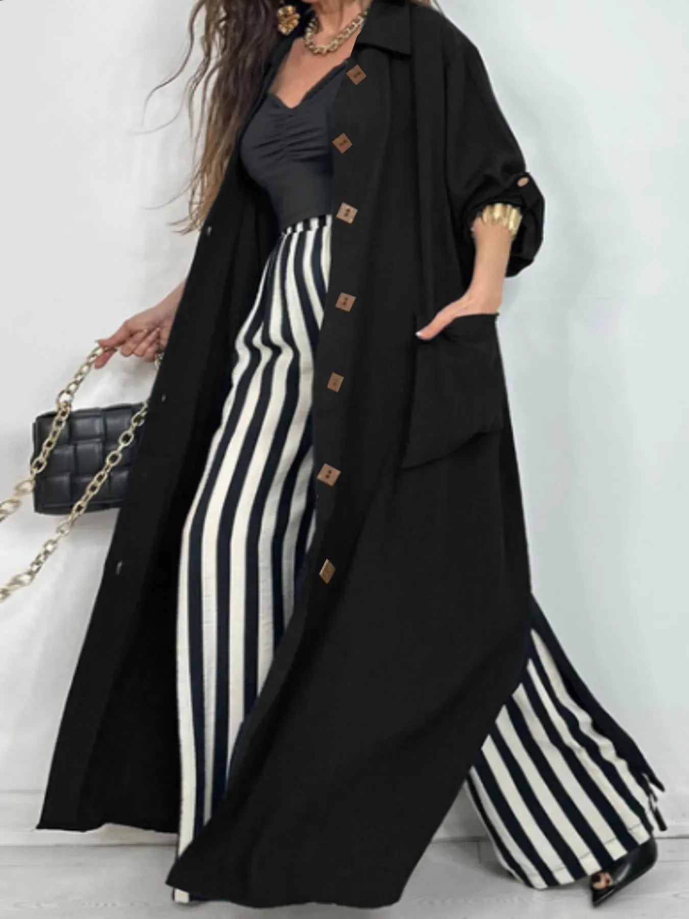 Lapel Collar Button-Front Longline Coat-Coats & Jackets-Trendsi-[option4]-[option5]-[option6]-[option7]-[option8]-Shop-Boutique-Clothing-for-Women-Online