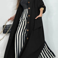 Lapel Collar Button-Front Longline Coat-Coats & Jackets-Trendsi-[option4]-[option5]-[option6]-[option7]-[option8]-Shop-Boutique-Clothing-for-Women-Online