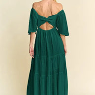 Davi & Dani Swiss Dotted Ruched Ruffle Open Back Midi Dress-Dresses-Trendsi-[option4]-[option5]-[option6]-[option7]-[option8]-Shop-Boutique-Clothing-for-Women-Online