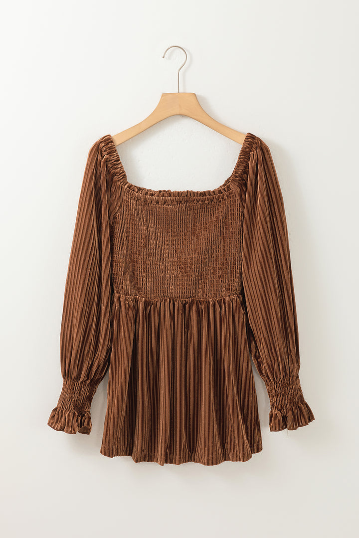 Smocked Ribbed Velvet Babydoll Top-Trendsi-[option4]-[option5]-[option6]-[option7]-[option8]-Shop-Boutique-Clothing-for-Women-Online