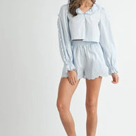 MABLE Long Sleeve Scallop Blouse and Shorts Set-Two Piece Shorts Sets-Trendsi-[option4]-[option5]-[option6]-[option7]-[option8]-Shop-Boutique-Clothing-for-Women-Online