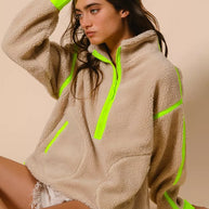 BiBi Contrast Edge Half Zip Up Sherpa Jacket-Jacket-Trendsi-[option4]-[option5]-[option6]-[option7]-[option8]-Shop-Boutique-Clothing-for-Women-Online