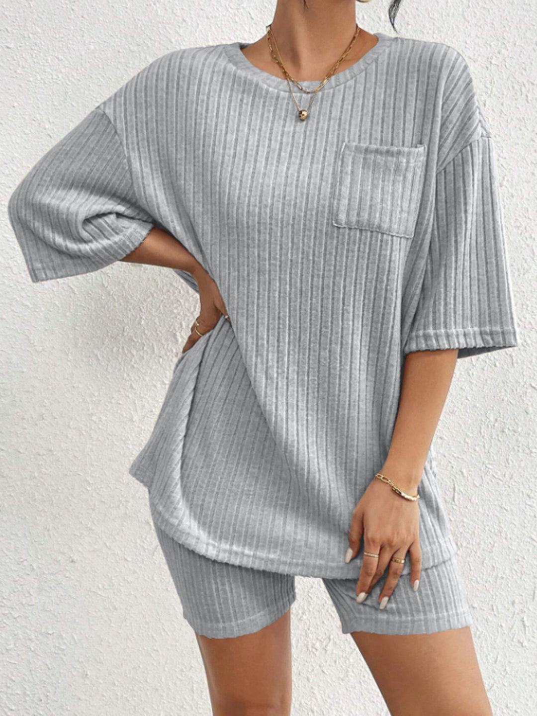 Ribbed Round Neck Top and Shorts Lounge Set-Trendsi-Light Gray-S-[option4]-[option5]-[option6]-[option7]-[option8]-Shop-Boutique-Clothing-for-Women-Online